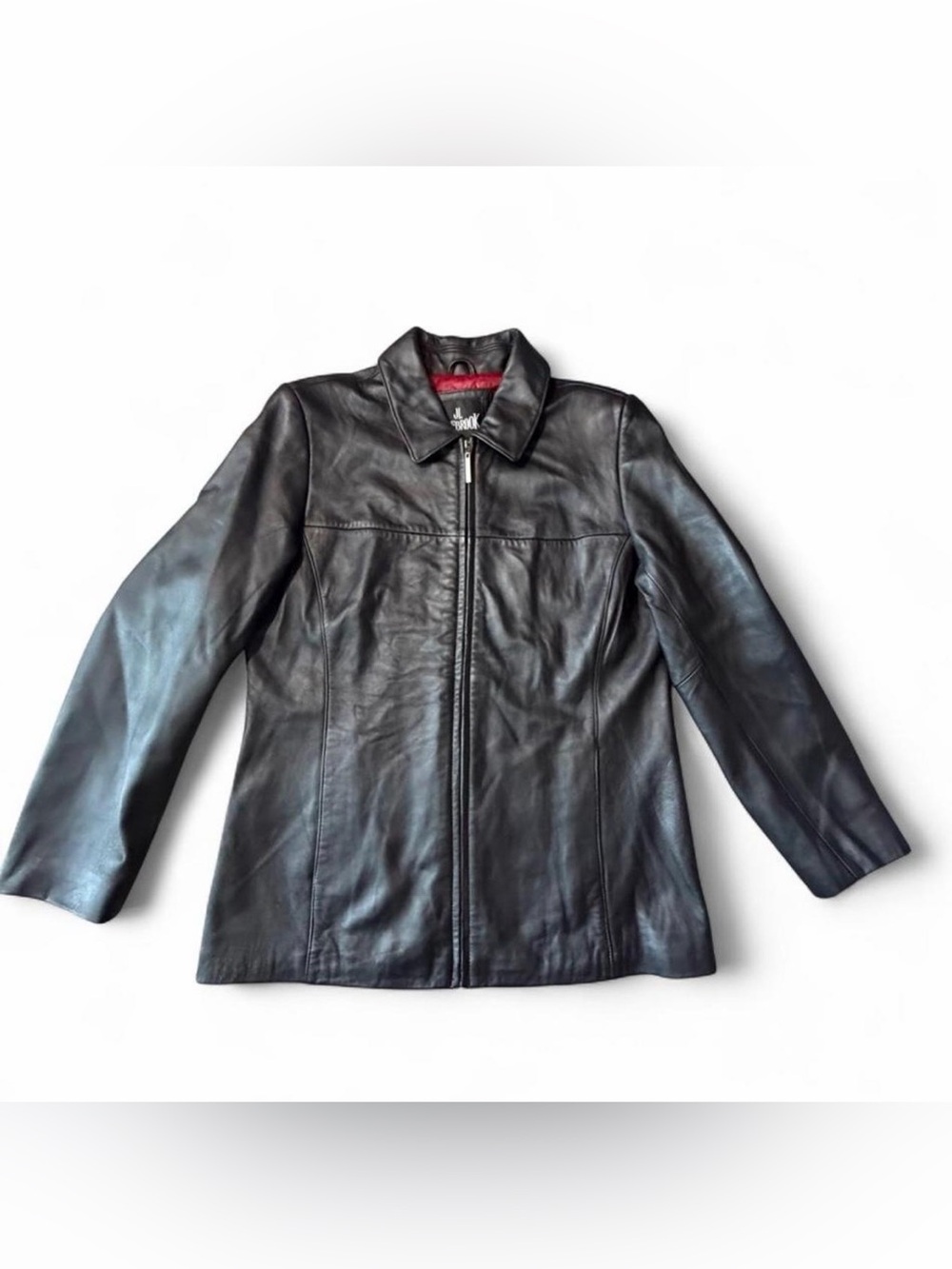 JL Colebrook Genuine Leather Jacket Black Women’s M Zip Front Moto Biker Grunge